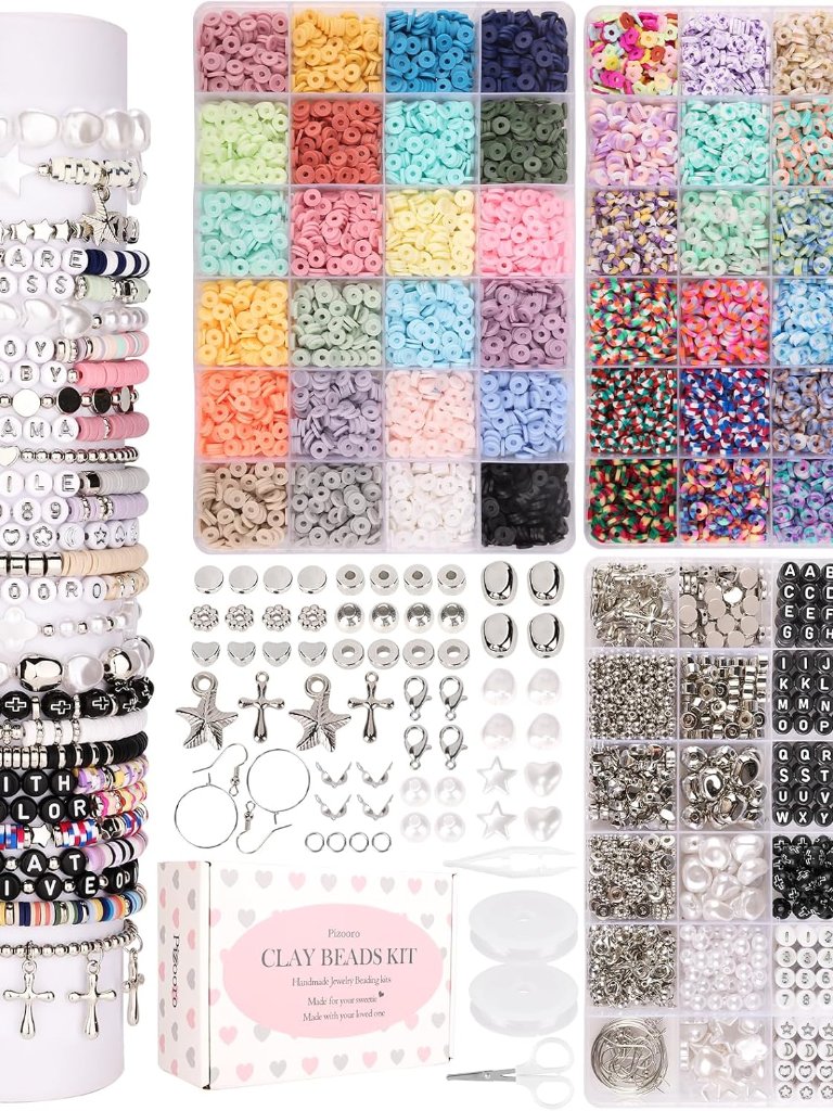 Bracelet Making Kit 3 Boxes,Clay Beads For Jewelry Making,Silver Letter Bead Wit
